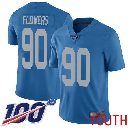 Detroit Lions Limited Blue Youth Trey Flowers Alternate Jersey NFL Football #90 100th Season Vapor Untouchable->women nfl jersey->Women Jersey